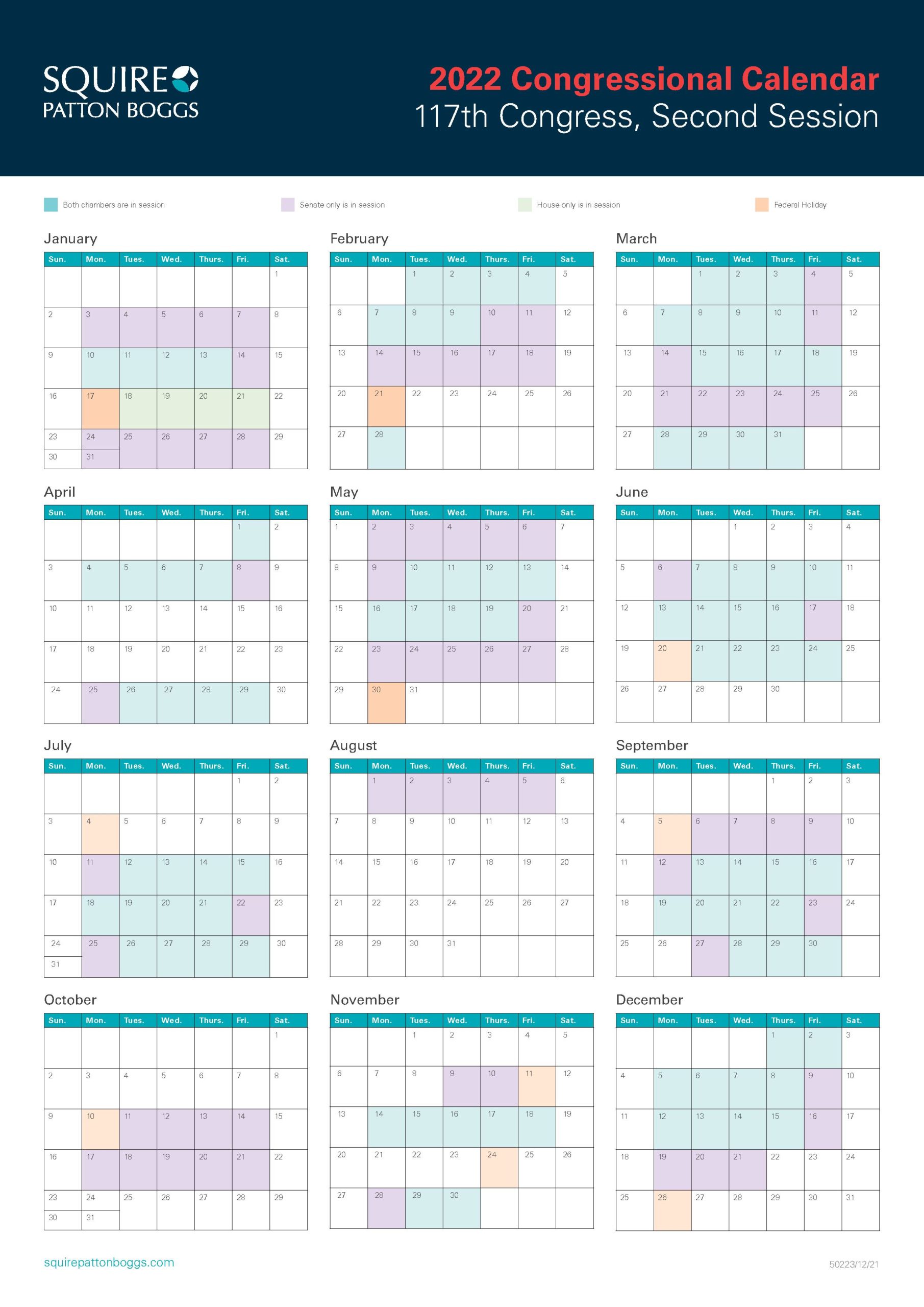 Congressional Calendar 2022 117th Congress, Second Session Capital